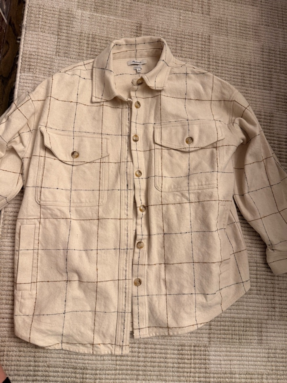 Madewell Cream Jacket with Black Windowpane Stitching